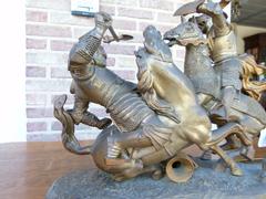 style Sculpture of a battle of two warriors in patinated bronze, France 1880