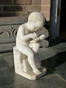 style Sculpture of a young boy write a book in carved alabaster, Italy 1900