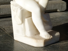 style Sculpture of a young boy write a book in carved alabaster, Italy 1900