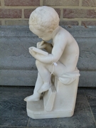 style Sculpture of a young boy write a book in carved alabaster, Italy 1900