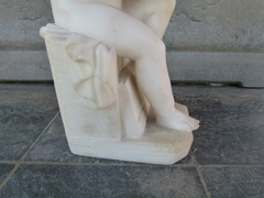 style Sculpture of a young boy write a book in carved alabaster, Italy 1900