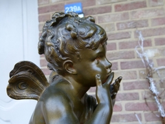 style Sulpture by Auguste Moreau of a winged putto giving hand kisses in patinated bronze, France 1880