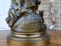 style Sulpture by Auguste Moreau of a winged putto giving hand kisses in patinated bronze, France 1880