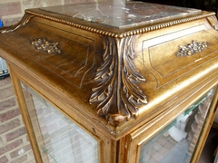 Transition style Gilded 4 sides cabinet vitrine  in gilded wood, Belgium 1900