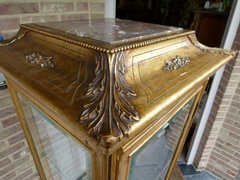 Transition style Gilded 4 sides cabinet vitrine  in gilded wood, Belgium 1900