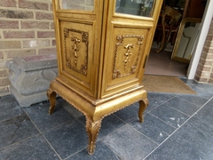 Transition style Gilded 4 sides cabinet vitrine  in gilded wood, Belgium 1900