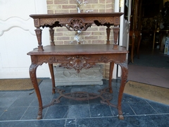 Transition style Server table in carved oak, Belgium,Liége 1920