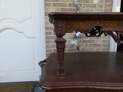 Transition style Server table in carved oak, Belgium,Liége 1920