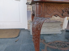 Transition style Server table in carved oak, Belgium,Liége 1920