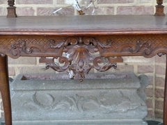 Transition style Server table in carved oak, Belgium,Liége 1920