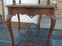 Transition style Server table in carved oak, Belgium,Liége 1920