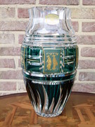 style Val Saint Lambert VSL vase with gilded scenes  in crystal, Belgium 1950