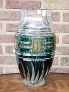 style Val Saint Lambert VSL vase with gilded scenes  in crystal, Belgium 1950