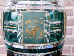 style Val Saint Lambert VSL vase with gilded scenes  in crystal, Belgium 1950