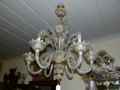 Venitian style Murano chandelier with 6 lights in glass, Italy 1930