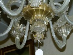 Venitian style Murano chandelier with 6 lights in glass, Italy 1930