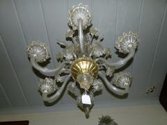 Venitian style Murano chandelier with 6 lights in glass, Italy 1930