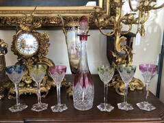 style VSL Carafe and 6 glasses  in Val Saint Lambert crystal, Belgium,Liége 1920